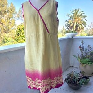 Ivy Floral 💯 linen Dress Pink Yellow Size 16